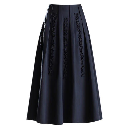 QYM M257-Y木耳边休闲裙高腰百褶裙半身裙时尚中长款气质A字裙 商品图4