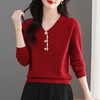 CC女士早秋红色毛衣撞色领边针织衫长袖上衣秋装2025新款V领打底衫 商品缩略图0