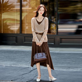 HR YKSL791法式小香风马甲套装裙洋气减龄百褶连衣裙两件套