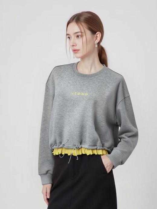 12.12错过没有！清货不退【秋上新】W84刺绣抽绳小花苞内里薄绒撞色卫衣-喜出 商品图4