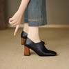 【预售5天】法式深口粗跟单鞋女气质方头高跟鞋春秋真皮通勤踝靴HHY&H2218 商品缩略图2