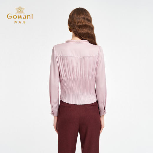 乔万尼2025秋新品浪漫华丽风压褶钉珠领口收腰衬衫ED3C298 商品图4