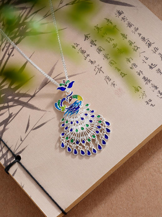 子佩集S990银【灵羽摇华】花丝孔雀套链（小号）【YXYLDZ045】项链珐琅彩2509 商品图6