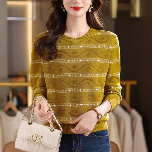 CC早秋新款套头毛衣女气质女神范复古花纹圆领内搭通勤短款针织衫潮 商品图2
