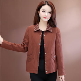 QYM 79B2597-Y时尚气质外套衬衣领休闲搭菱形格子上衣