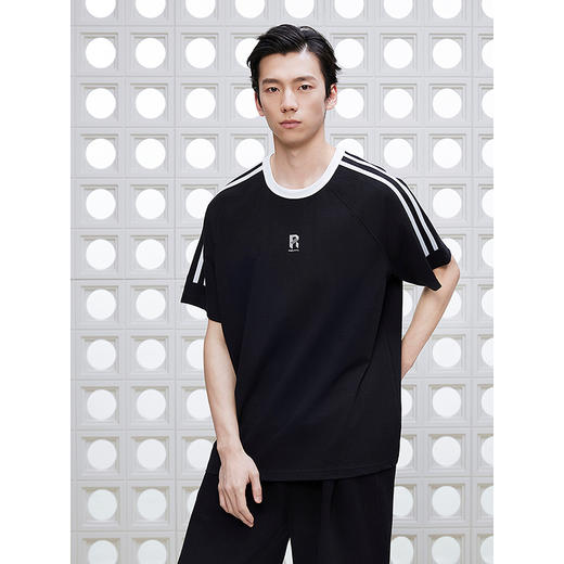 GXG男装 圆领T恤运动风撞色上衣凉感短袖针织 2025夏季新品 商品图2