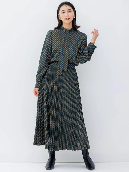 23区日系春季通勤职业宽松印花立领长袖衬衣休闲飘带衬衫商场同款 商品图2