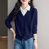 CC秋季衬衫领长袖针织t恤女2025新款气质洋气打底衫内搭假两件上衣 商品缩略图2