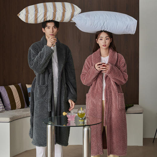 芬腾睡袍情侣新款秋冬珊瑚绒女款加绒加厚中长款男士外穿浴袍晨袍 商品图2
