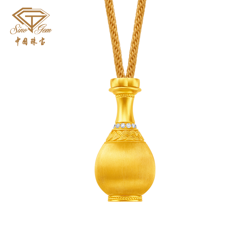 穗穗瓶安足金钻石项链 古法黄金点钻工艺吊坠岁岁平安国风新中式生日礼物送女友