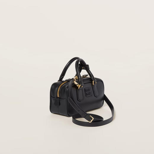 Miu Miu 女士亮漆金属字母徽标 Arcadie 皮革提挎包 黑色 5BB142 ACR3 F0002 VOON 商品图1