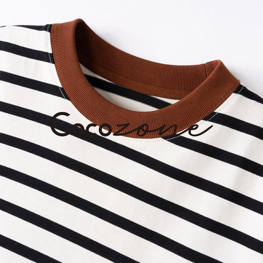 COCO ZONE 刘一一 简约圆领舒适百搭横向条纹撞色T恤 CD1A1441 商品图2