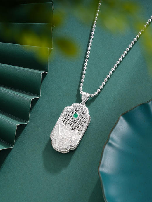 子佩集S990银【山河湘貌】大号套链项链【DSDZ009】纯银花丝绿玉髓大师工坊原创作品山水 商品图4