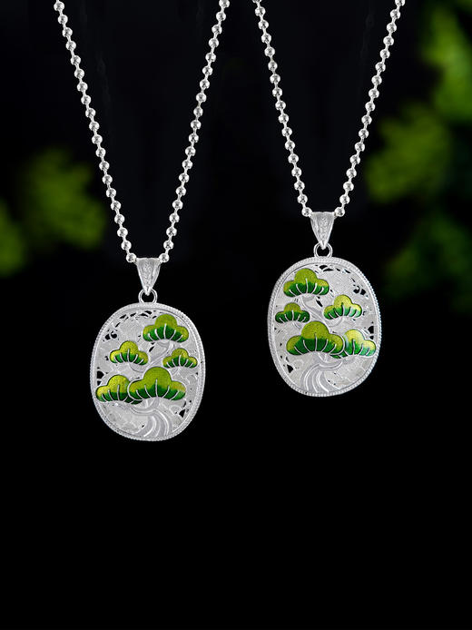 子佩集S990银【青松怡悦】情侣套链项链【DSDZ006】原创作品花丝珐琅彩双面设计2509 商品图1