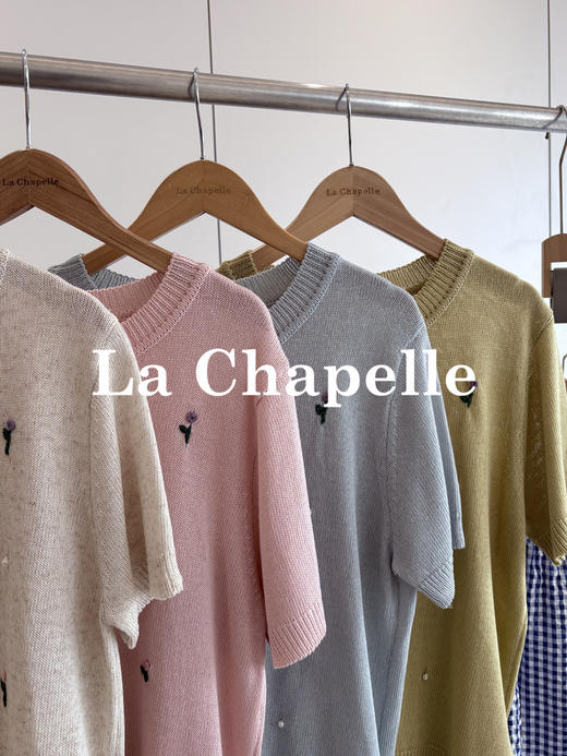 会员福利【精美刺绣+立体珍珠】拉夏贝尔/La Chapelle天丝亚麻针织衫女圆领百搭短袖休闲慵懒毛衣 商品图2
