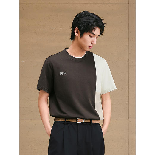 GXG男装 圆领T恤撞色拼接上衣肌理凉感短袖针织 2025夏季新品 商品图2