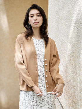 23区日系春秋季通勤职业OL宽松版V领针织开衫编织衫上衣商场同款