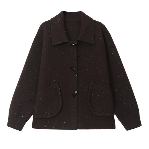 CC牛角扣外套春秋气质轻奢翻领上衣2025新款黑色毛呢开衫女宽松大码 商品图4