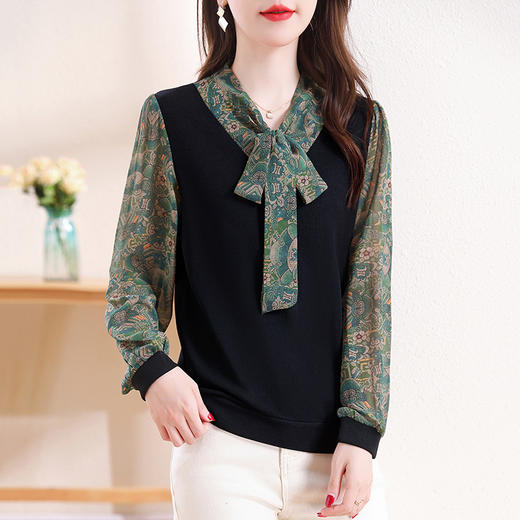 KQL蝴蝶结衬衫女2025春季新款长袖假两件时尚高级感减龄显瘦上衣 商品图2