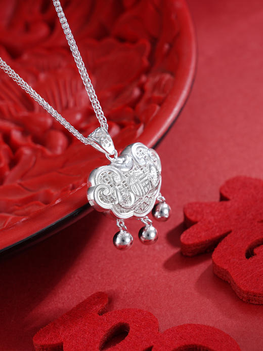 子佩集S990银【吉祥福】套链项链【CM4011-4】花丝双鱼福儿童长命锁2509 商品图4