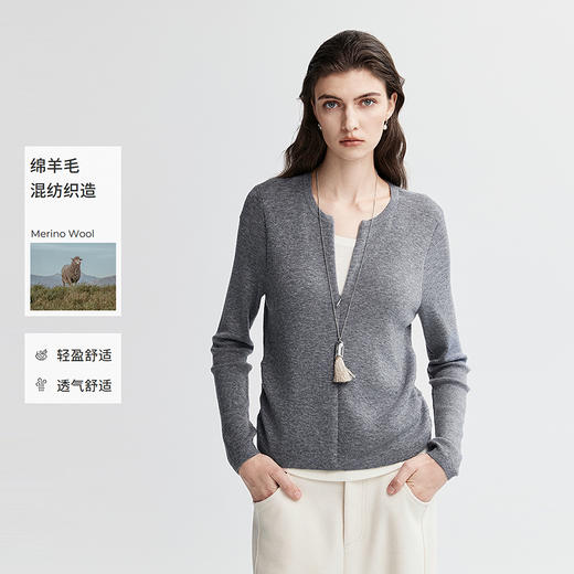 初棉显瘦抽褶假两件针织衫 商品图0