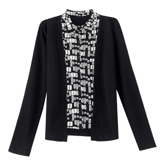 KQL长袖针织拼接衬衫女春秋新款假两件时尚洋气气质大码上衣妈妈衬衣 商品图4