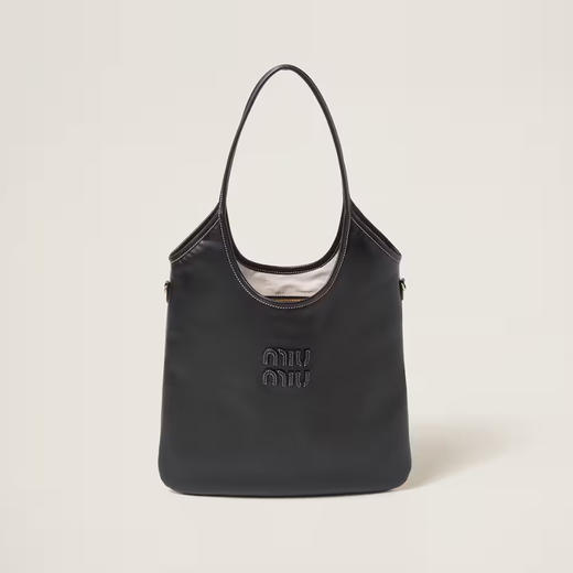 Miu Miu 女士皮革刻字徽标 IVY 皮革单肩包 黑色 5BG231 2CRW F0002 VMLN 商品图0