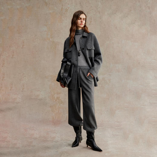 C+IMPRESS/西嘉老钱风短大衣女冬季双面桑蚕丝羊毛羊驼毛呢外套 商品图2