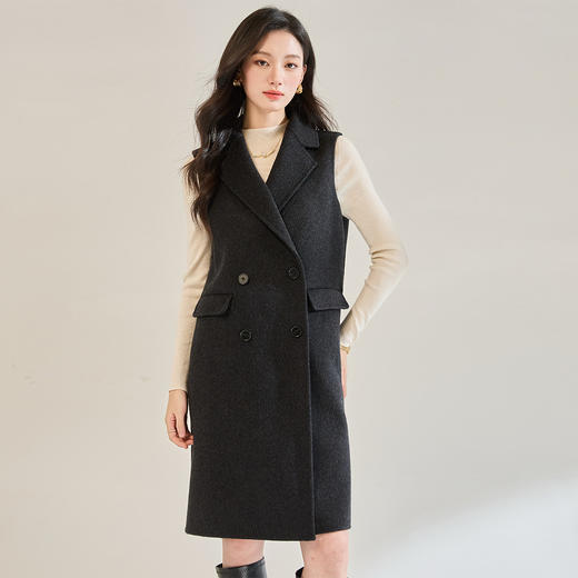「高货sh」全新升级【铂金会员413/天猫559/差价146】(00743)洛诗琳新款中长款双排扣外套2025秋季气质羊毛双面呢马甲 商品图2
