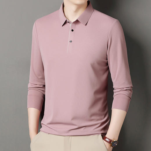 男长袖衬衫领T恤衫中青年男士纯色薄款休闲打底衫男T恤 商品图1