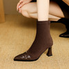OLD M6593法式复古尖头高跟短靴细跟编织英伦风马丁靴性感及踝靴 商品缩略图2