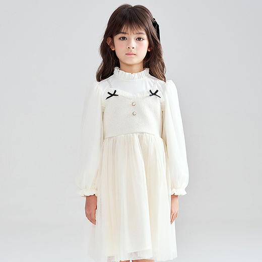 笛莎Deesha 2025冬季女童优雅气质小香风网纱拼接连衣裙 商品图1