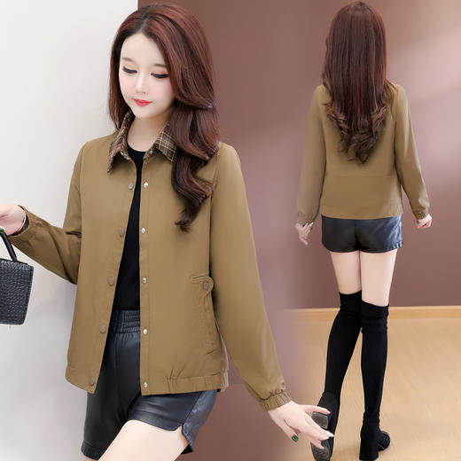 QYM 79C2528-Y时尚衬衣格子领外套单排扣开衩休闲上衣 商品图2