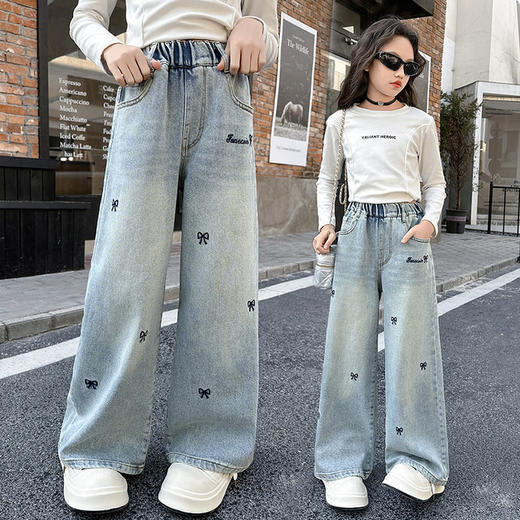 【35元起】儿童棉纺混合牛仔裤男童老爹裤女童花边裤瘦腿裤 商品图1