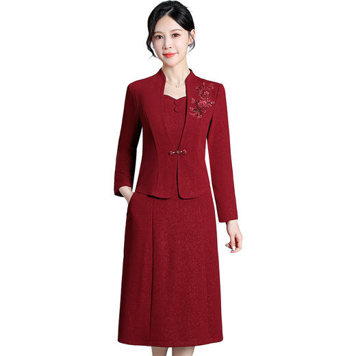 QYM H3371-Y连衣裙假两件裙妈妈装中长款礼服裙 商品图4