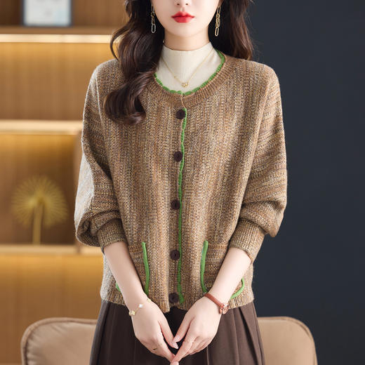 CC春秋设计感时尚针织开衫女减龄毛衣女款2025新款花边圆领花纱上衣 商品图3