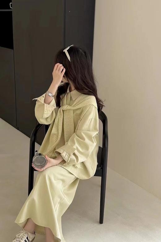 LNNNS 黄绿色衬衫半裙背心披肩四件套装 21034 商品图1