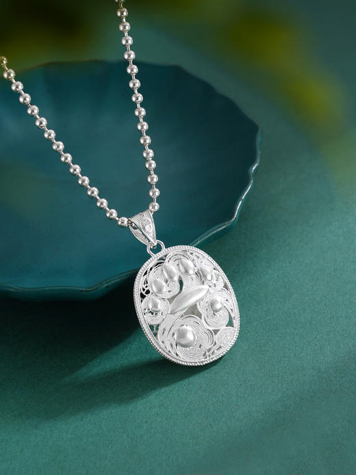 子佩集S990银【青松怡悦】情侣套链项链【DSDZ006】原创作品花丝珐琅彩双面设计2509 商品图6