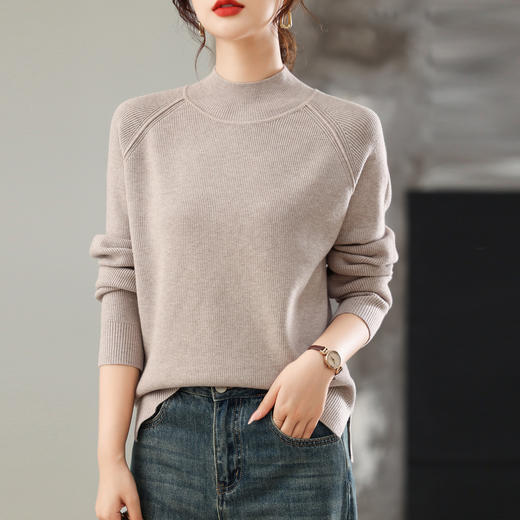 CC美拉德咖色针织打底衫女士秋冬内搭侧开叉上衣2025新款半高领毛衣 商品图3