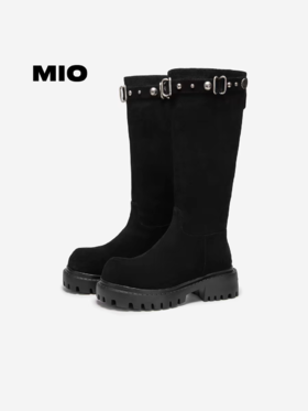 【云粉节】BFMIO米奥弹力靴2025冬季新款圆头高跟扣带瘦瘦靴时装靴高筒女靴M255852199吊牌价2498活动价2123