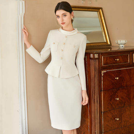 IWY/米色醋酸假两件连衣裙气质高端女神范圆领正装千金风套装裙Q1212 商品图1