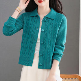 CC翻领绞花毛衣开衫外套女士春秋季2025新款气质外搭短款针织衫上衣