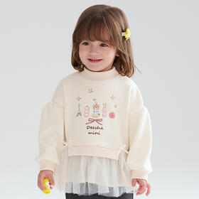 笛莎Deesha 2025冬季女童新款甜美网纱拼接半高领加绒卫衣