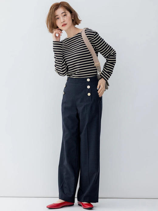 23区日系春季通勤羊毛混纺半松紧腰直筒长裤休闲阔腿裤商场同款 商品图4