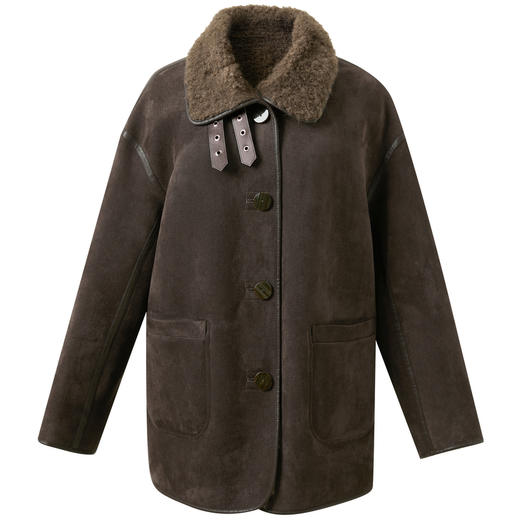 三彩2025冬季新款仿麂皮环保皮草毛毛外套立领中长两面穿宽松M 商品图4