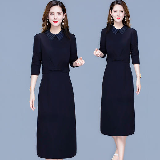 QYM 99H221-Y时尚娃娃领假两件连衣裙高腰包臀裙 商品图0