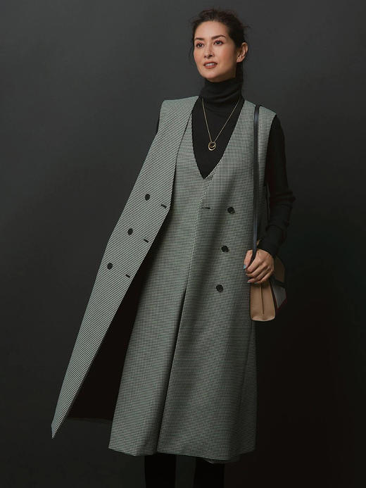 23区日系春季通勤混纺V领套头细格背心连衣裙无袖连身裙商场同款 商品图4