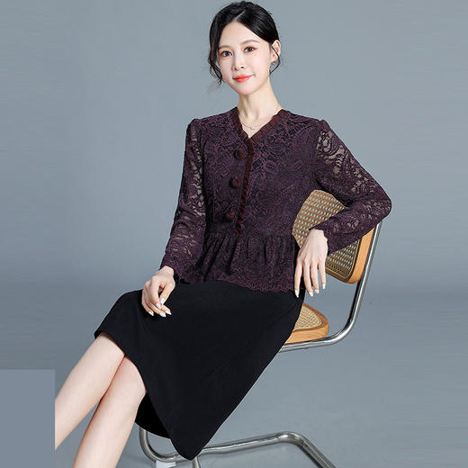 QYM 65097-Y时尚气质连衣裙网纱木耳边蕾丝拼结个两件包臀裙 商品图1