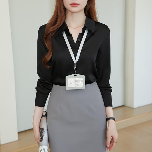 KQL2025醋酸缎面白色衬衫女士长袖秋装通勤职业衬衣气质打底上衣 商品图1