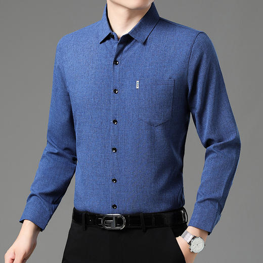 秋季长袖衬衣男士中年商务休闲真口袋棉麻爸爸男装衬衫 商品图3